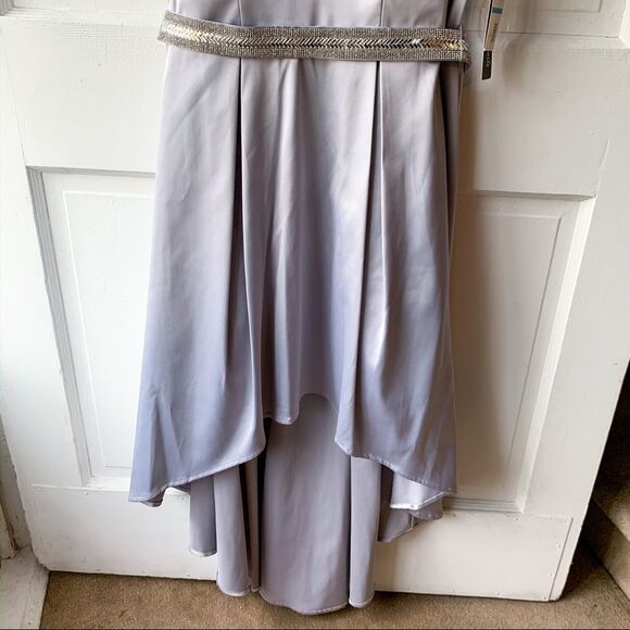 Sequin Hearts Nordstrom Silver High Low Belted Formal Dress, Size 9 NWT - Picture 4 of 8